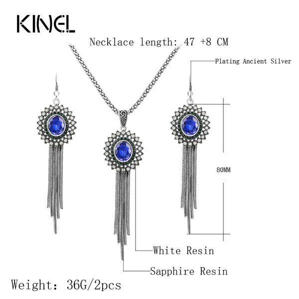 Luxury Gift Blue Resin Tassel Jewelry Sets