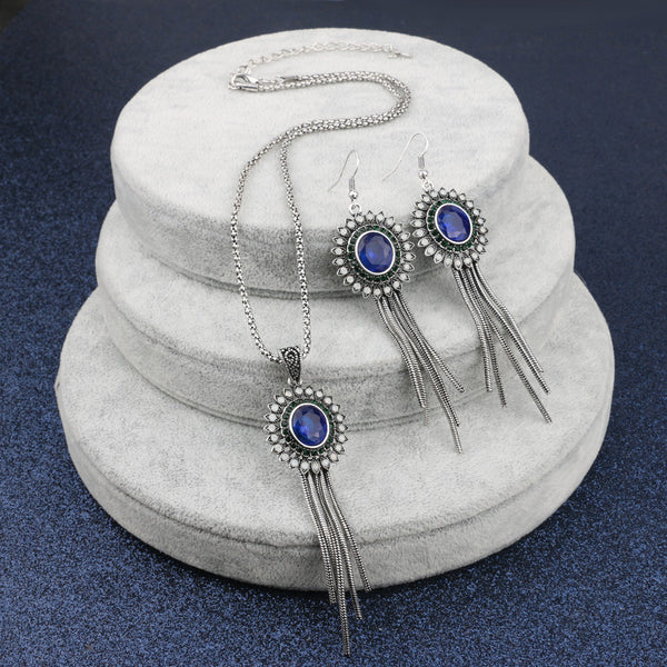Luxury Gift Blue Resin Tassel Jewelry Sets