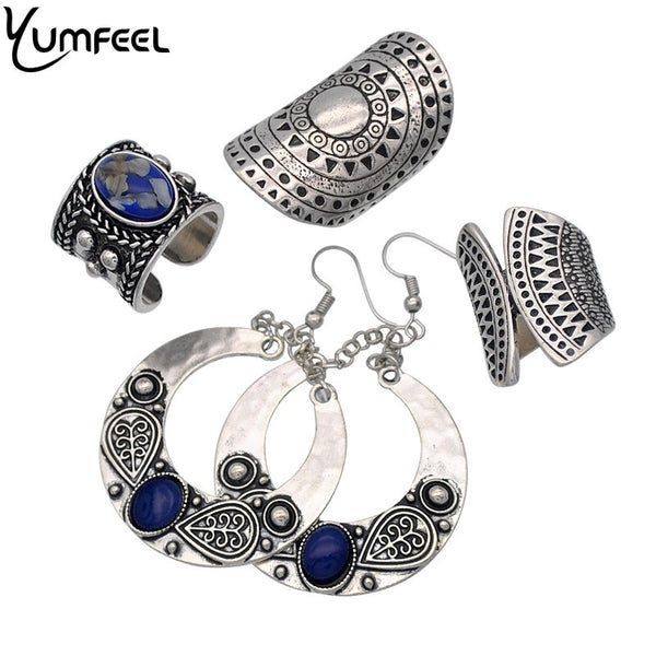 Metal with Blue Synthetic Stone Set